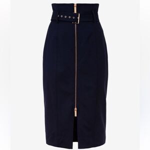 Ted Baker XL (5) Black Kaara Midi Front Zip High Waist Belted Pencil Skirt